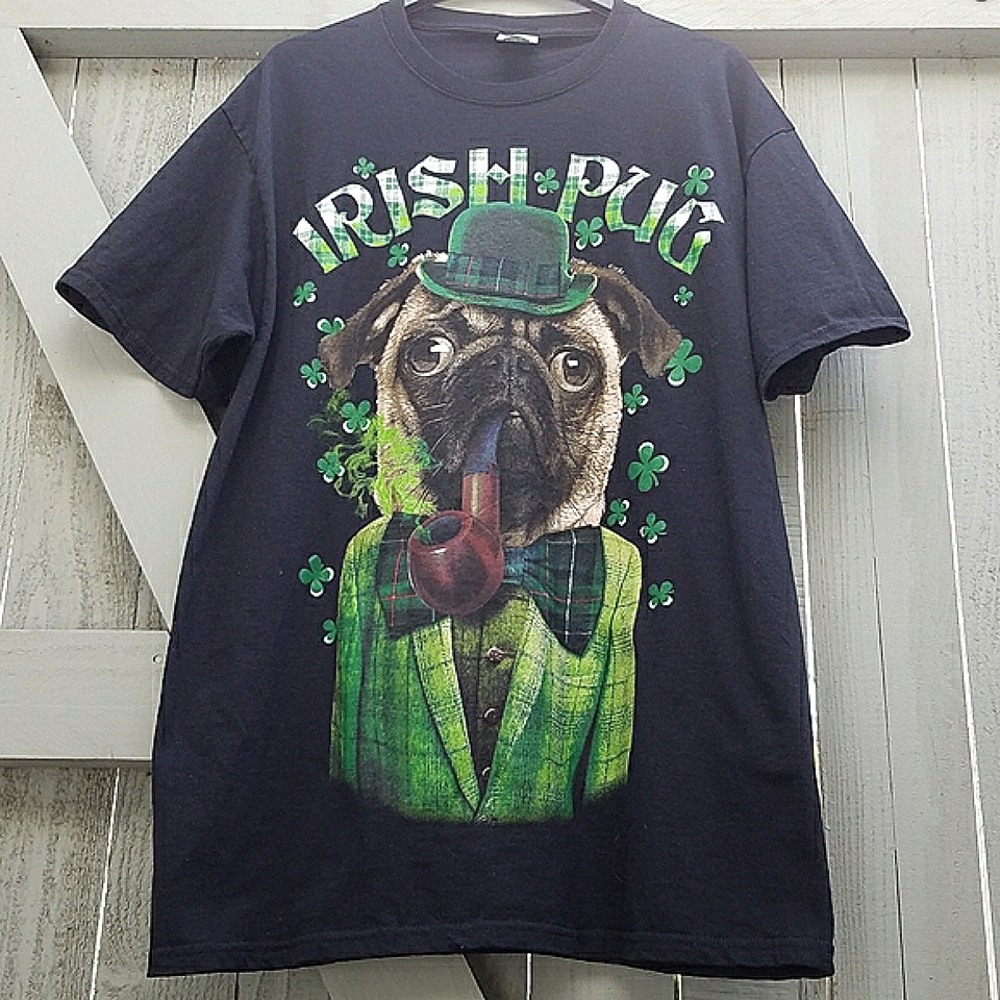 Irish Pug T Shirt Black L